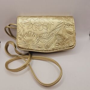 Sondra Roberts Squared Gold Embossed Floral Crossbody